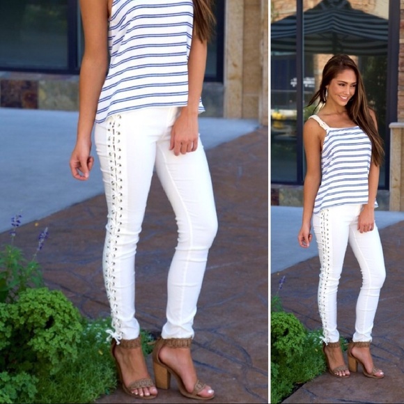 Nadia Rima Pants - White Lace-up Skinny Pants